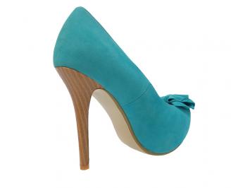 Дамски елегантни обувки еко велур сини