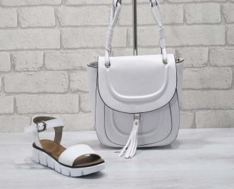 Комплект дамски сандали и чанта еко кожа бели