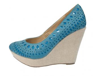 Дамски обувки на платформа еко кожа сини
