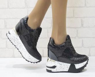 Дамски обувки  на платформа еко лак /текстил черни