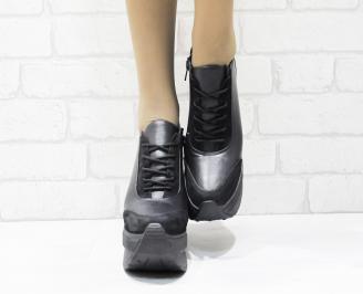Дамски обувки  на платформа естествена  кожа/набук черни