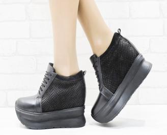 Дамски обувки  на платформа естествена  кожа черни