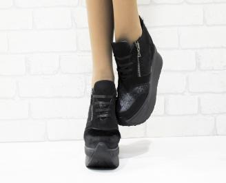Дамски обувки  на платформа естествена кожа черни