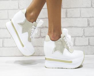 Дамски обувки  на платформа естествена кожа бели