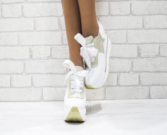 Дамски обувки  на платформа естествена кожа бели