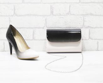 Комплект дамски обувки и чанта еко кожа/лак бежови