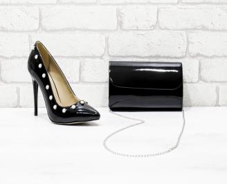 Комплект дамски обувки и чанта еко кожа/лак черни