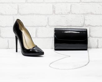Комплект дамски обувки и чанта еко кожа/лак черни