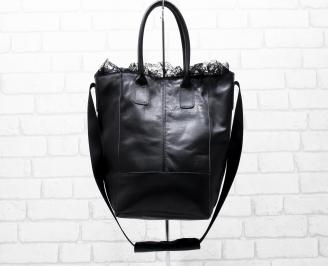Дамска чанта естествена кожа черна