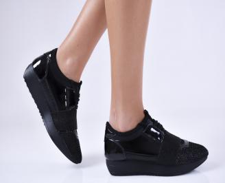 Дамски спортни обувки  еко кожа/текстил черни