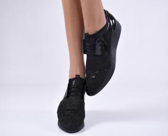 Дамски спортни обувки  еко кожа/текстил черни