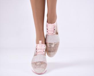 Дамски спортни обувки  еко кожа/текстил пудра