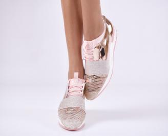 Дамски спортни обувки  еко кожа/текстил пудра