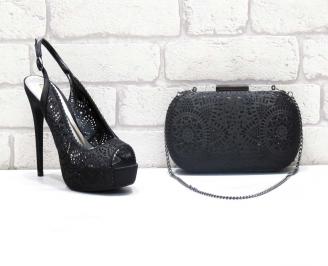 Комплект дамски сандали  и чанта сатен черни