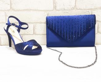 Комплект дамски сандали  и чанта еко кожа сини