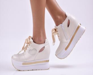 Дамски сникърси на платформа естествена кожа бежови EOBUVKIBG