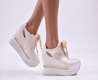 Дамски сникърси на платформа естествена кожа бежови EOBUVKIBG