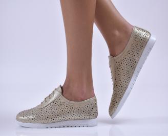 Дамски обувки равни естествена кожа златисти