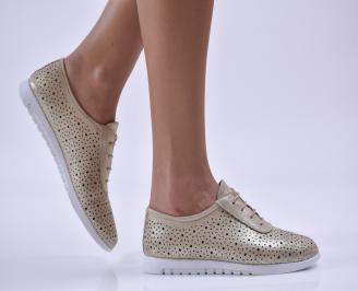 Дамски обувки равни естествена кожа златисти
