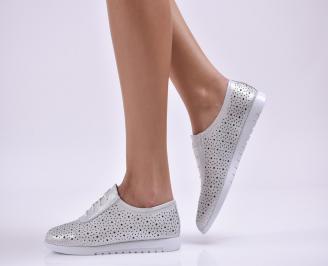 Дамски обувки равни естествена кожа сребристи