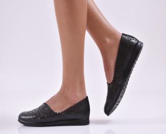 Дамски обувки равни естествена кожа черни