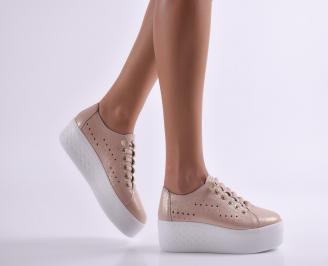 Дамски обувки на платформа естествена кожа пудра