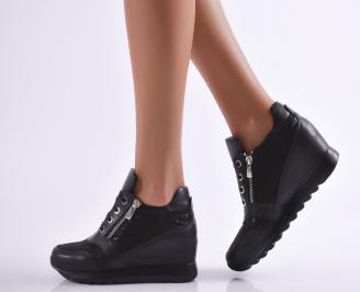 Дамски обувки на платформа естествена кожа черни