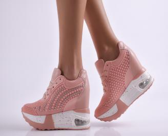 Дамски обувки на платформа еко кожа розови