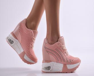 Дамски обувки на платформа еко кожа розови