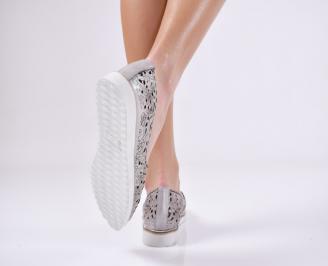 Дамски обувки равни естествена кожа сребристи 3
