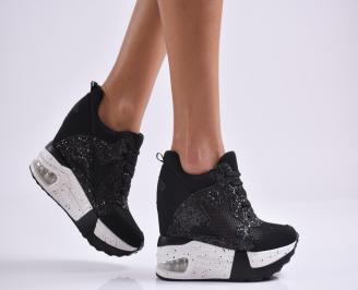 Дамски обувки на платформа текстил черни