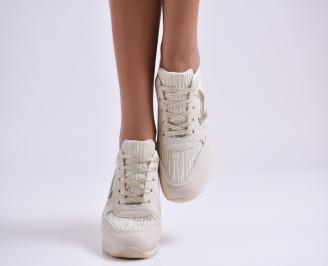 Дамски спортни обувки еко кожа/текстил бежови