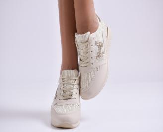 Дамски спортни обувки еко кожа/текстил бежови