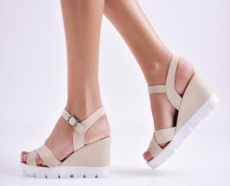 Дамски сандали на платформа естествена кожа бежови
