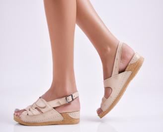 Дамски равни сандали  естествена кожа бежови