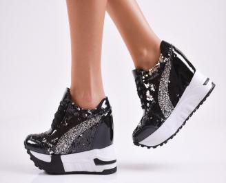Дамски обувки на платформа еко кожа/лак черни