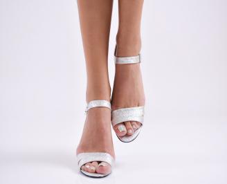 Дамски елегантни сандали еко кожа сребристи