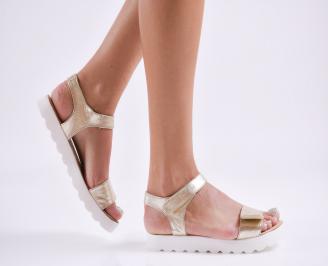 Дамски равни  сандали естествена кожа златисти