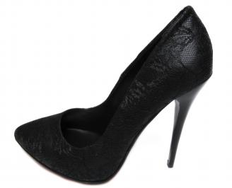 Дамски елегантни обувки еко кожа/дантела черни