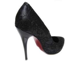 Дамски елегантни обувки еко кожа/дантела черни