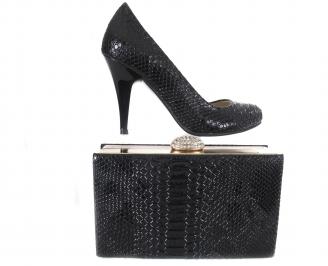 Комплект дамски обувки и чанта черен еко кожа