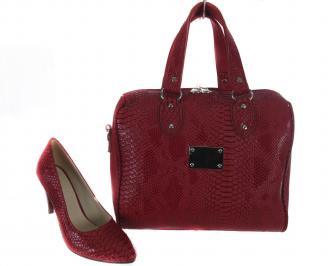 Комплект дамски обувки и чанта червен еко кожа