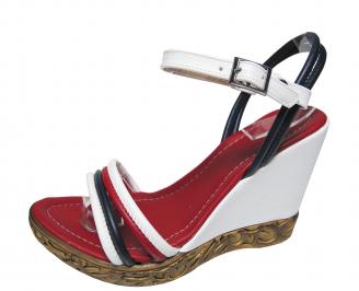Дамски сандали на платформа бяло/синьо/червено еко кожа