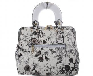 Дамска чанта еко кожа бяла на цветя