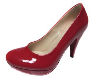 Дамски елегантни обувки на ток еко кожа/лак  червени